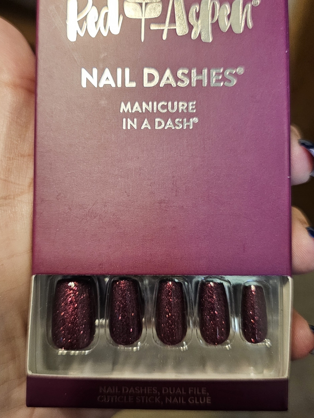 Red Aspen Nail Dashes Press-On Nails - Sparkling Burgundy